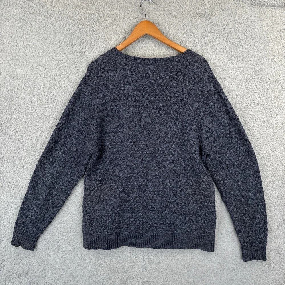 Carbon 2 Cobalt Sweater Mens Large Blue Gray Basket Weave Knit Cotton‎ Crewneck